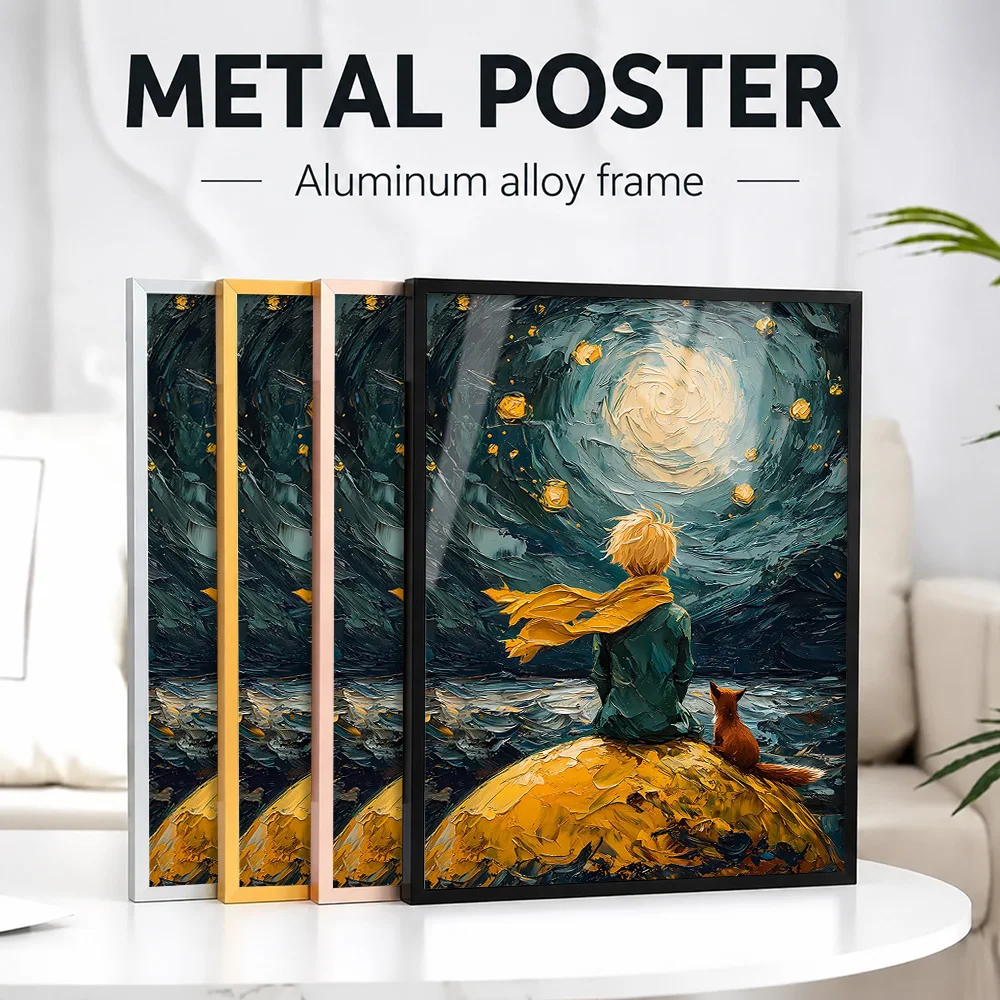 The Little Prince And The Fox Framed Metal Print Customized Photo Charming Minimalist Style Wall Art For Lounge Pet Lover Gift
