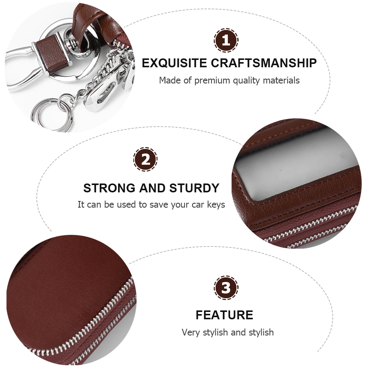 

Car Key Bag Large Capacity Durable Cattlehide Material Organizer Pouch Zipper Hanging Automotive Holder Storage Solution