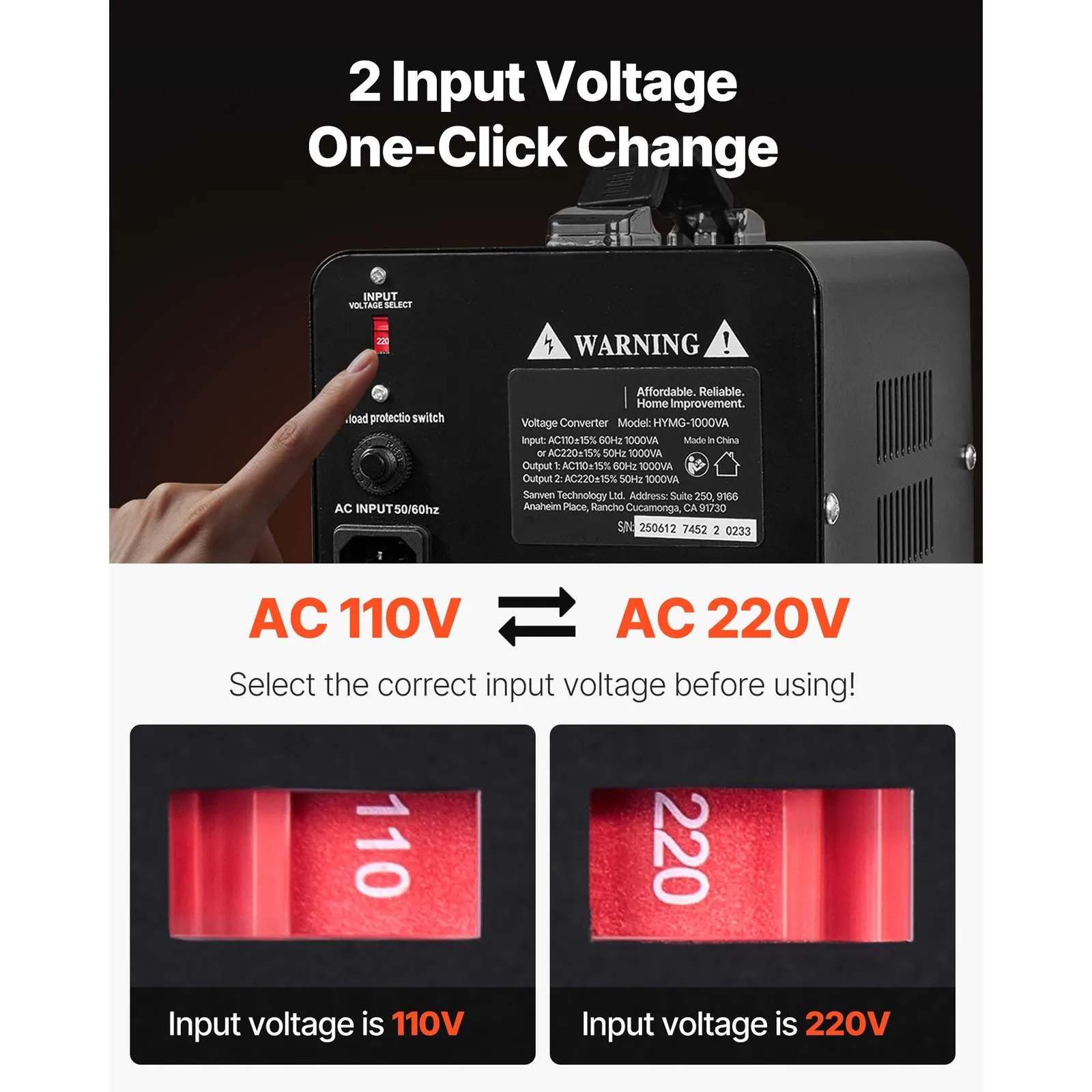 Voltage Converter Transformer 1000VA for 110V to 220V and 220V to 110V