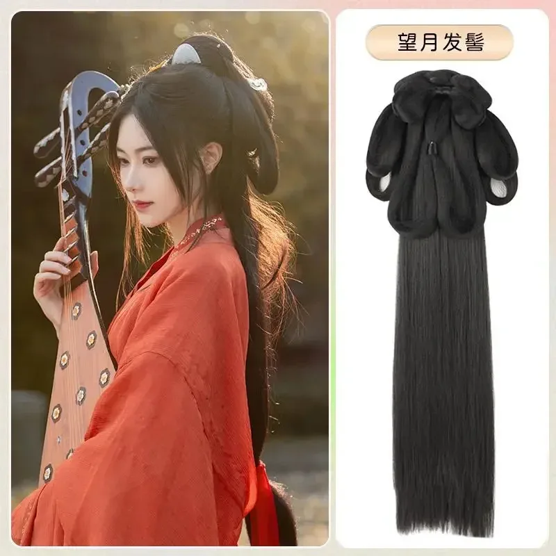

Chinese Old Wig Women Hanfu Wigs Headpiece Photography Dance Accessory Wigs Black For Women Integrated Hair Knot