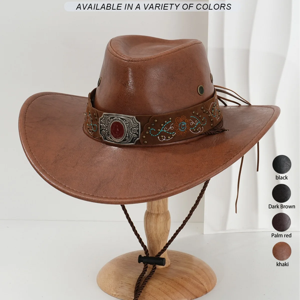

HongLuan винтажная богемная регулируемая коричневая кожаная ковбойская шляпа для женщин, ковбойские аксессуары и ковбойские шляпы для женщин, взрослых женщин
