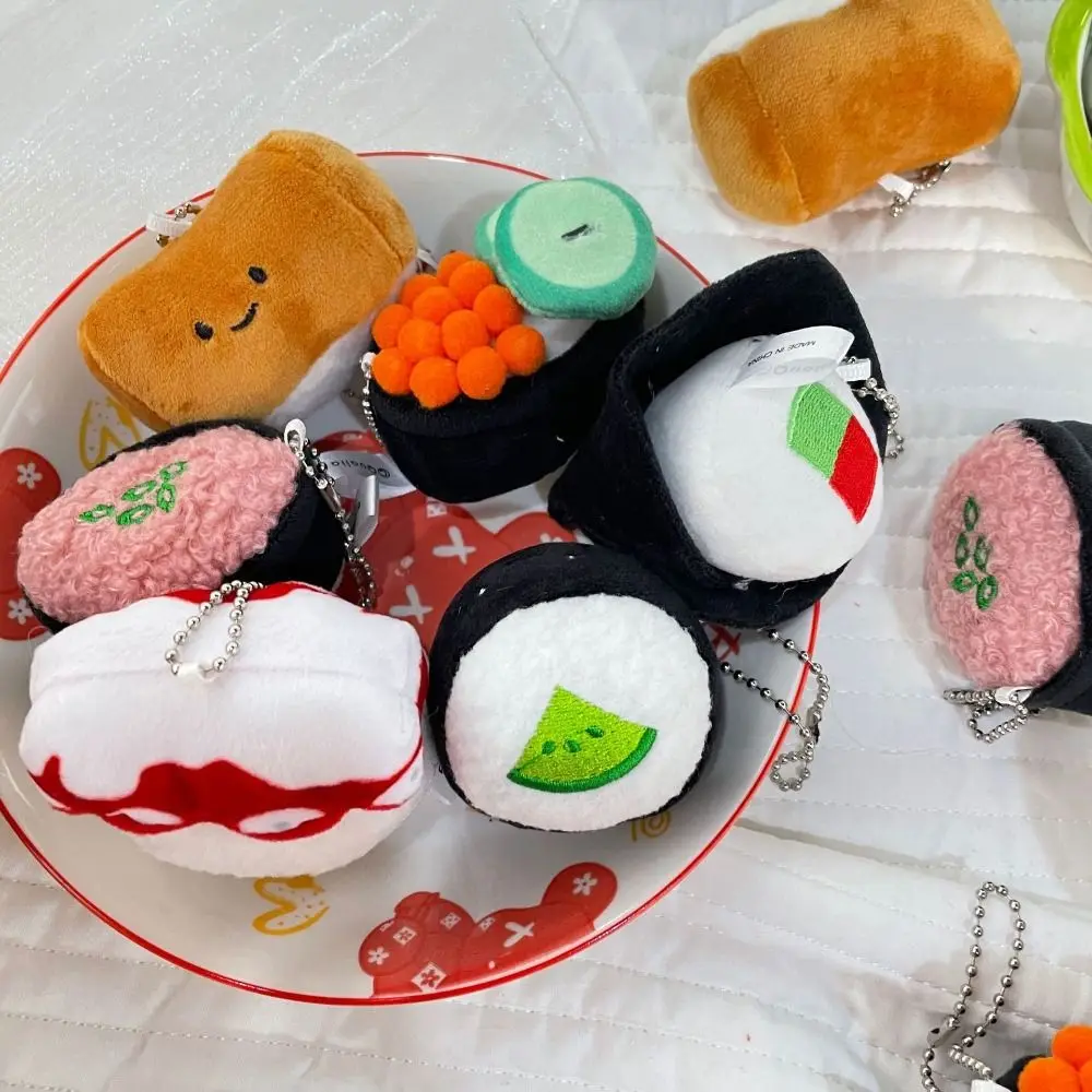 Bonito expressão sushi chaveiro de pelúcia enrolado à mão sushi pepino sushi boneca de pelúcia brinquedo estilo japonês polvo sushi