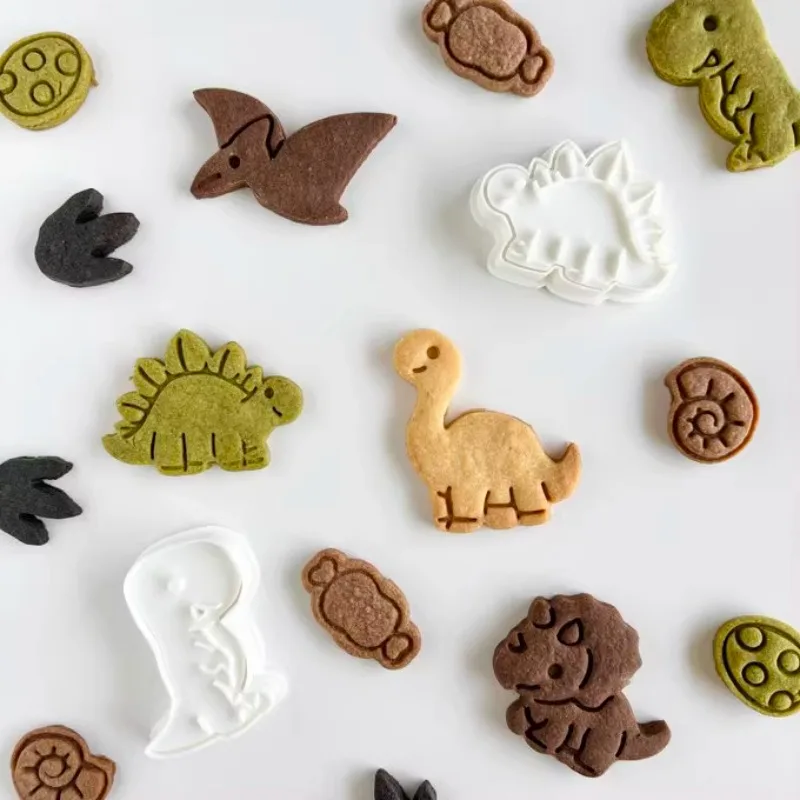 Dinosaur Cookie Cutters Plastic 3D Dinosaur Shape Cartoon Pressable Biscuit Mold Cookie Stamp Kitchen Baking Pastry Bakeware