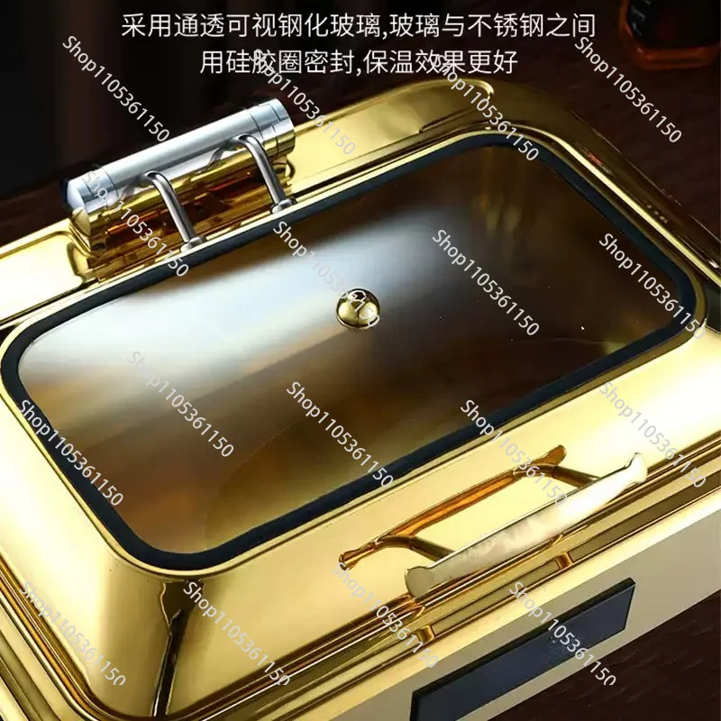 Luxury Rectangle Stainless Steel Hot Pot 9L Gold Food Buffet Display Party Warmer Set