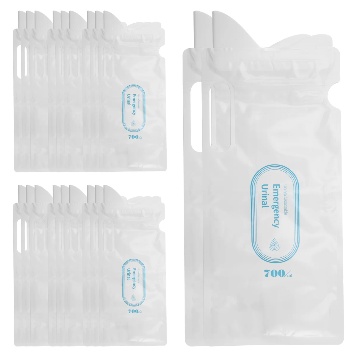 새로운 20개입 일회용 소변 주머니, 여행 캠핑 응급 및 교통체증용 700ml 소변 주머니, 남녀 공용 소변 주머니
