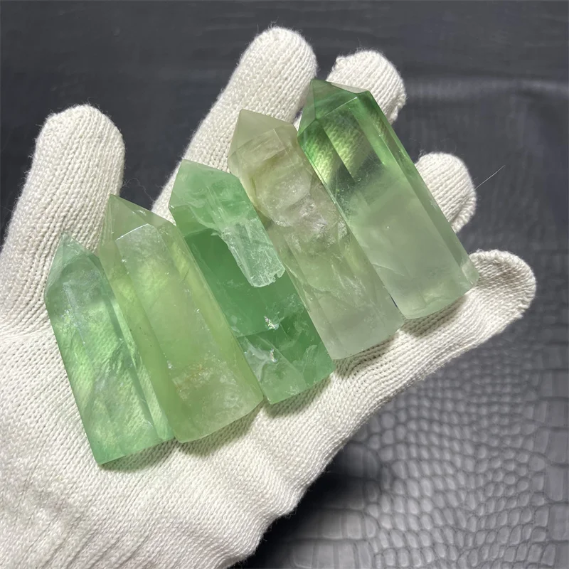 335g Natural Clear Quartz Green Fluorite Stone Crystal Point Healing Obelisk Quartz Wand