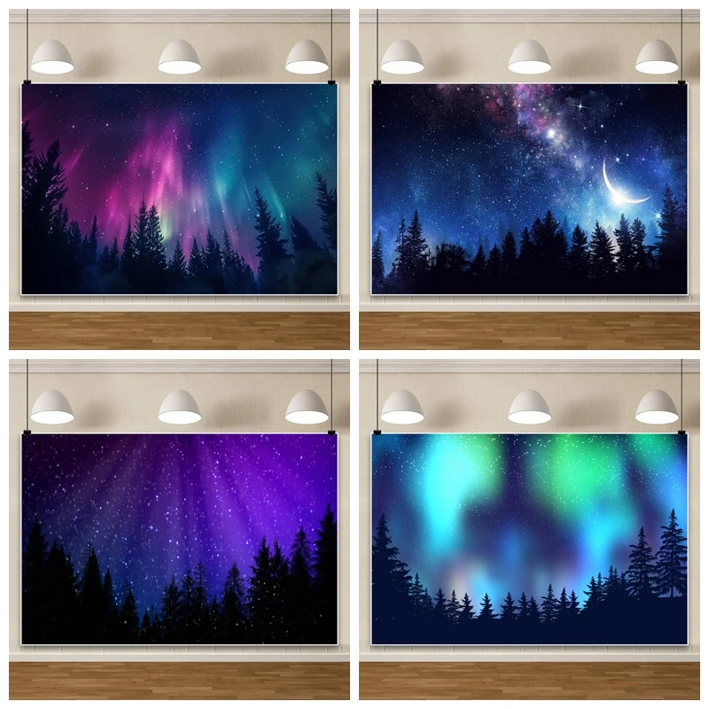 

Aurora Borealis Photography Backdrop Arctic Mountain Forest Scenery Northern Light Norway Winter Polar Light Photo Background