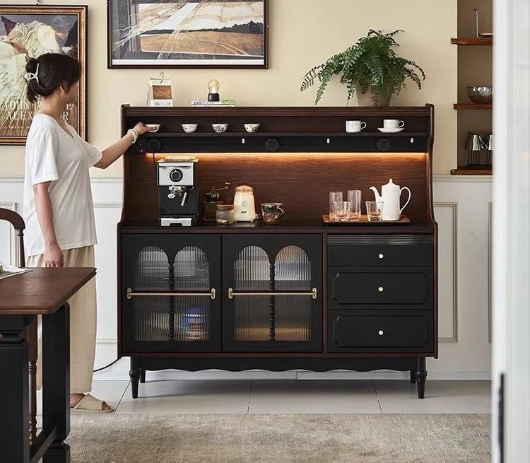 Living room retro solid wood dining side cabinet dining room integrated rock slab against the wall medieval storage retro solid