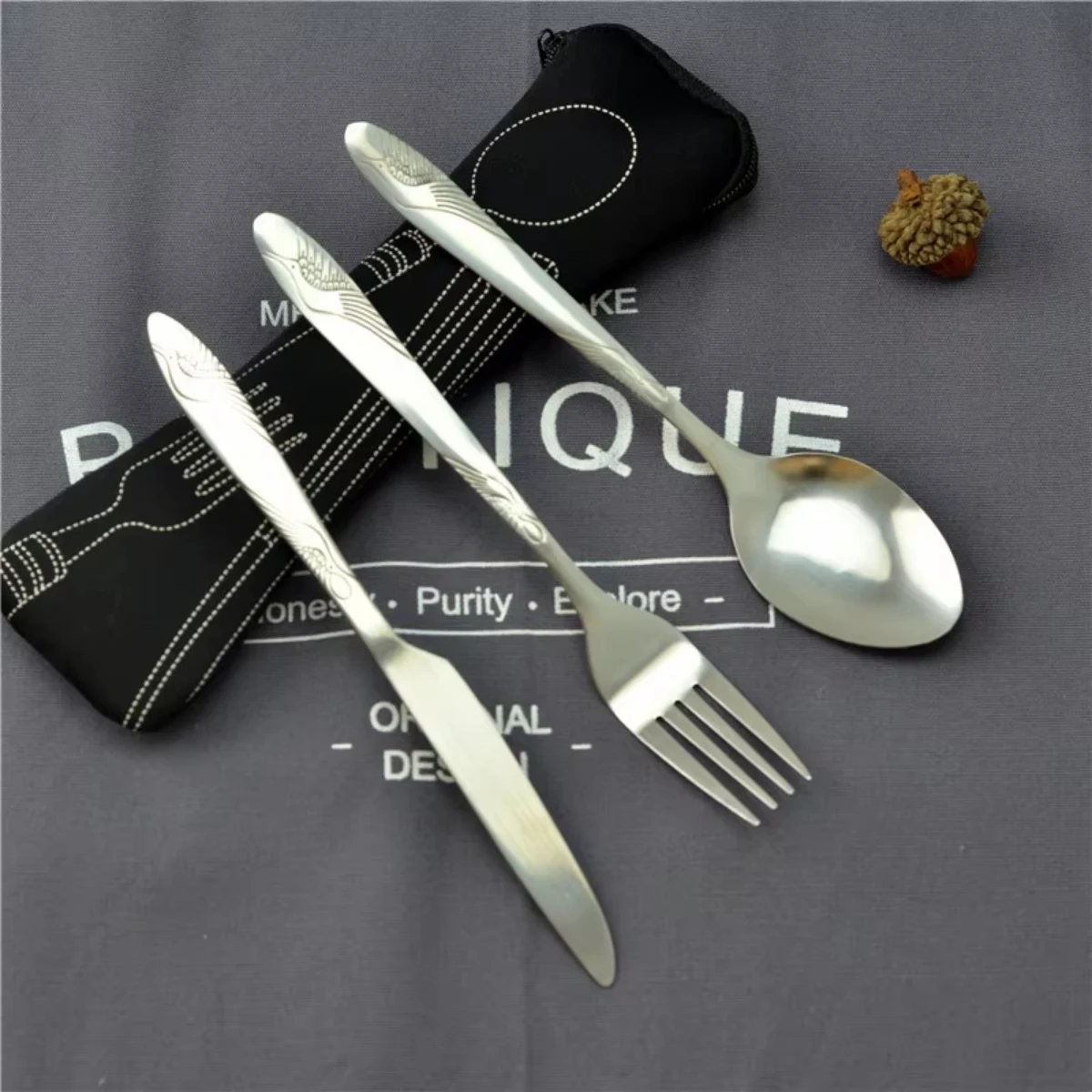 Picknick-Set, Geschirr, waschbar, mit Reißverschluss, Reisebesteck-Set, tragbare Tasche für Abendessen, Haushaltswerkzeug, Reisen, Camping, Löffel