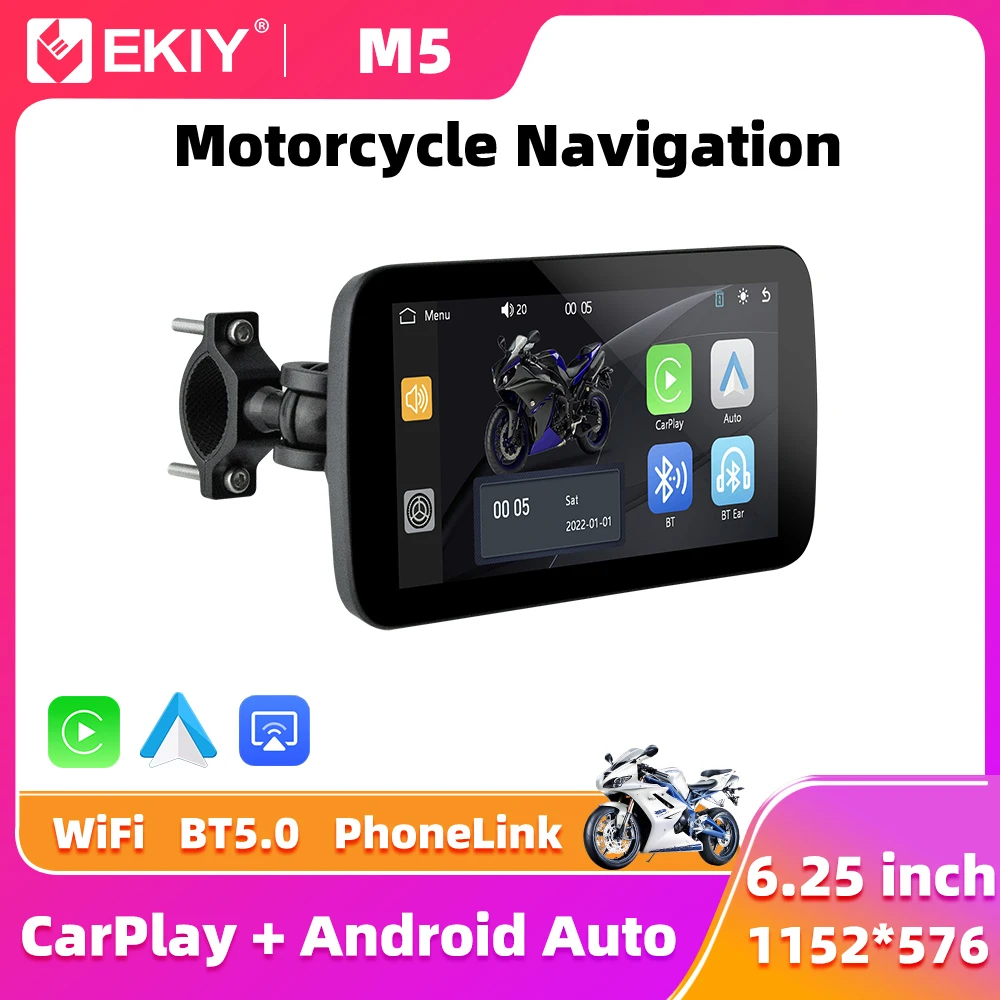 

EKIY 6,25 "Портативная цифровая приборная панель мотоцикла GPS-навигация Съемный экран дисплея Беспроводной CarPlay Moto Android Auto TPMS