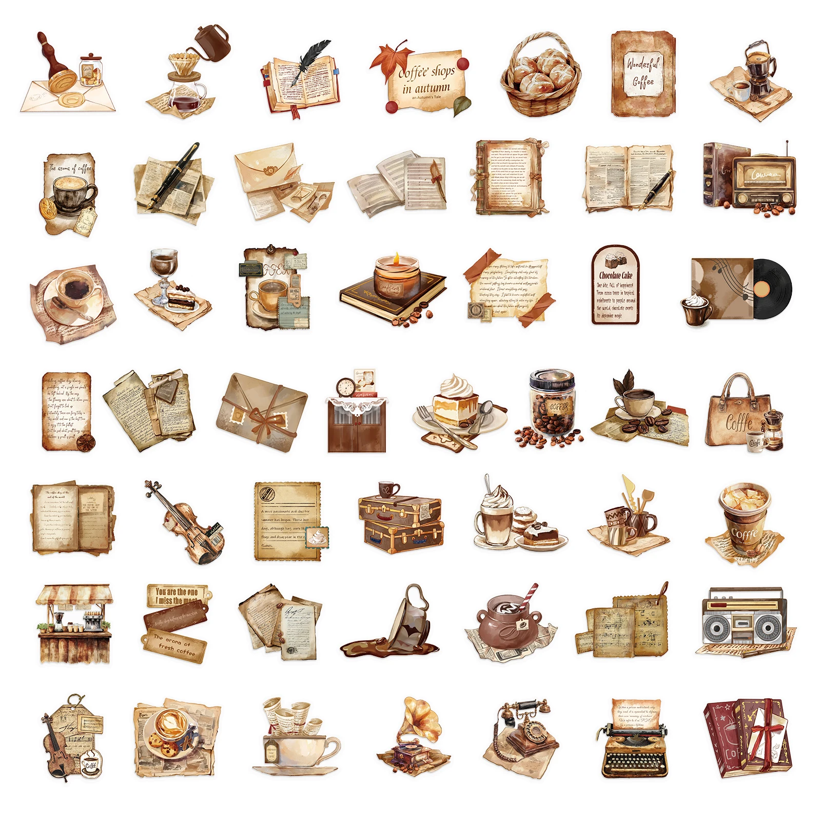 50/100/150PCS Retro Coffee Shop Element Stickers Exquisite Handmade Materials Phone Cases Laptop Cups Waterproof