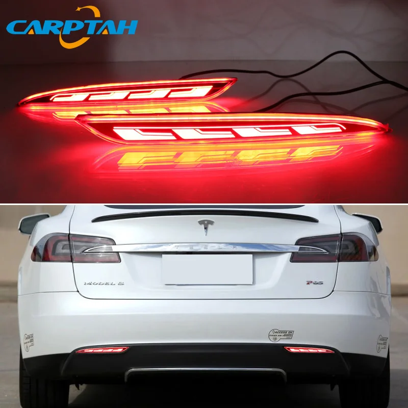 

Светодиодный задний противотуманный фонарь для Tesla Model S 2012 2013 2014-2019 2020 2021 12 В, автомобильный бампер, стоп-сигнал, отражатель, функции 3-в-1