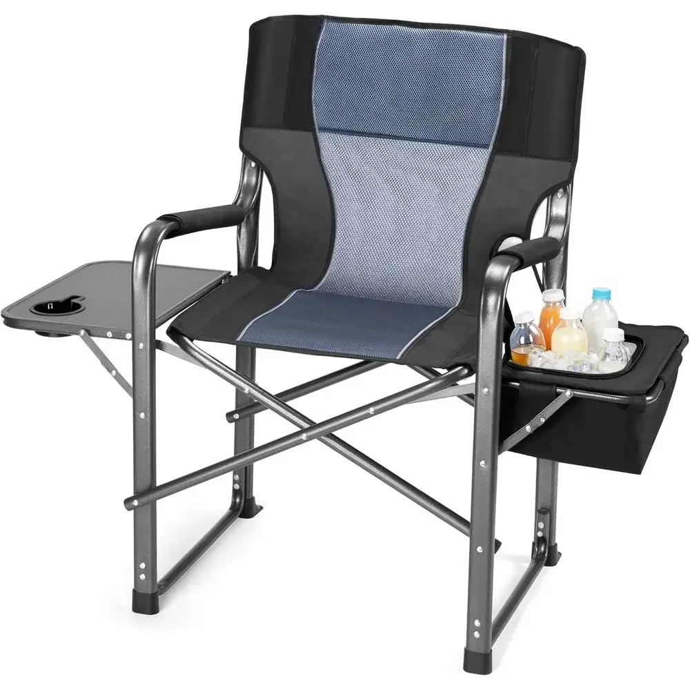 

Durable 500 LB Capacity Oversized Camping Chairs with Padded Back, Armrests, Cup Holders, and Cooler Bag for Beach, Outdoor, and