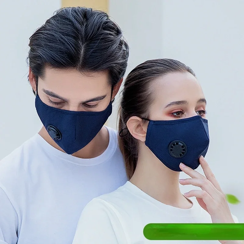 Reusable Washable Cotton Mask Breathing Valve PM2.5 Anti-Dust Face Mask Unisex Replaceable Filter 5-layer Protective Filter