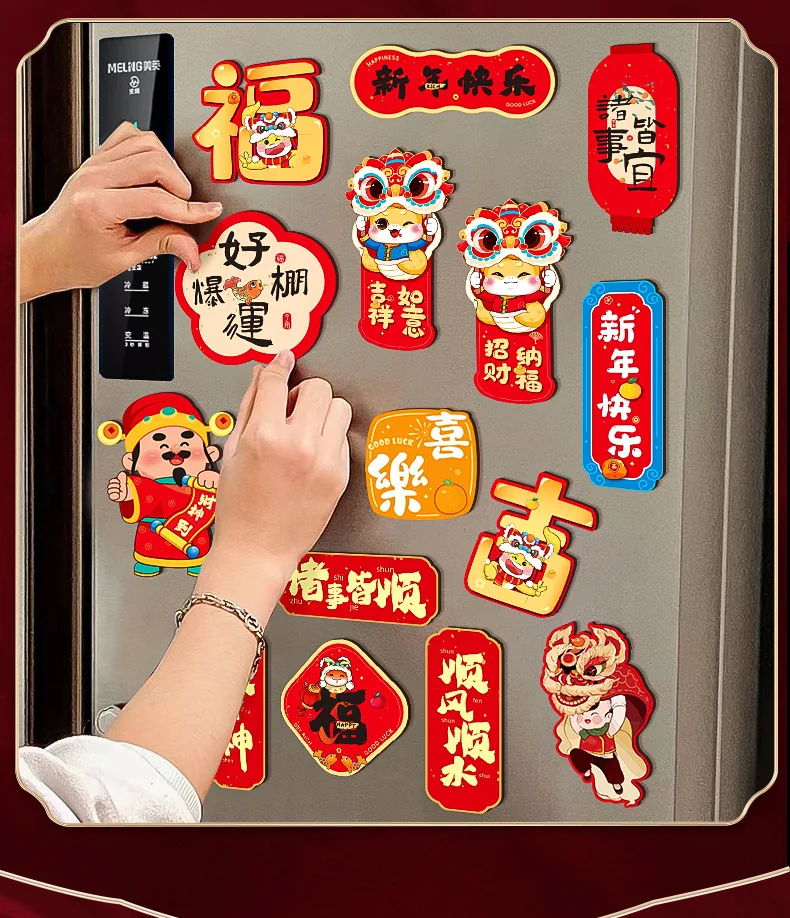 6pcs Cartoon Chinese New Year Fridge Magnets Celebrating Traditional 2025 Snake Year Refrigerator Magnet Cute Soft