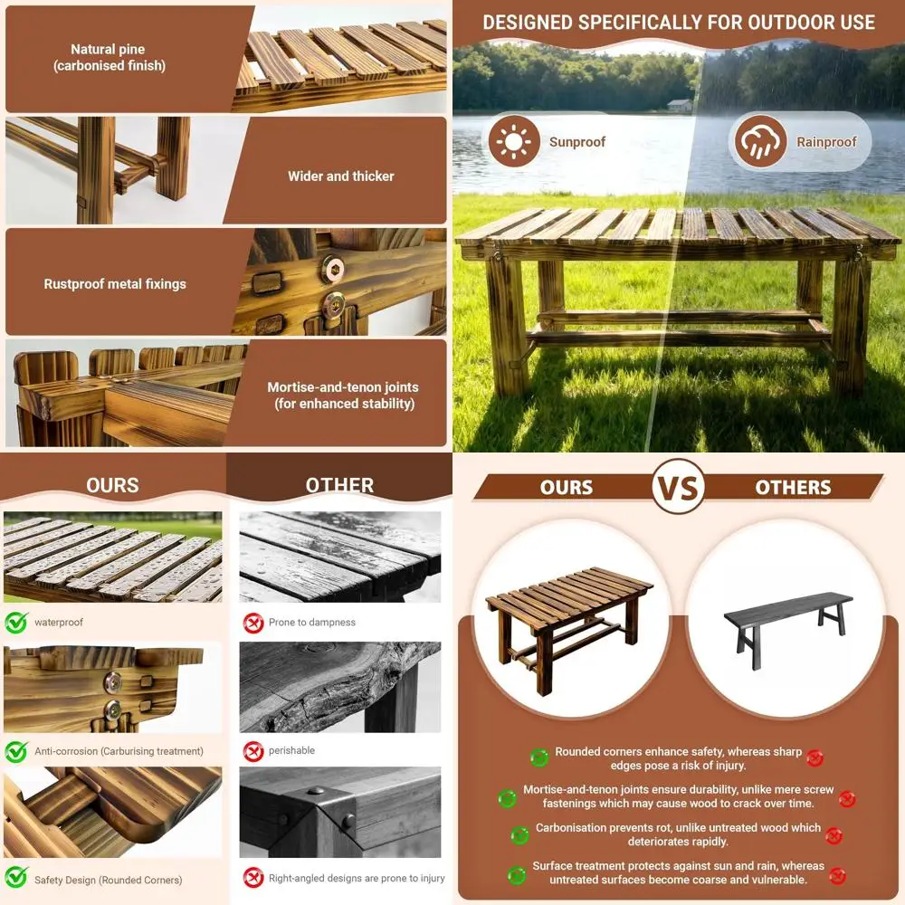 

Weatherproof 2-Person Wooden Garden Bench, 35.5 Outdoor Backless Seat for Lawn, Porch, Backyard (Brown)