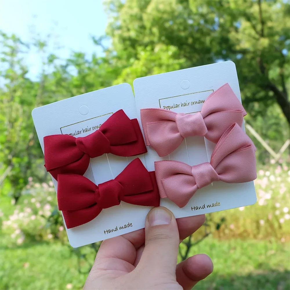 2/Pcs/Set Girl Classics Fashion Bow Ribbon Hair Clip Korean Headwear Spring Ponytail Clip Simple Hairpin Woman Head Flower Gift