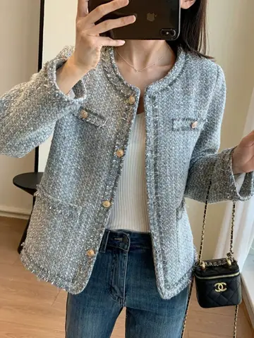 수제 코트 여성용 루즈핏 긴소매 라운드넥 단기 수제 브리프 퓨어 루즈핏 코트 외투 재킷 코트 외투 재킷 코트