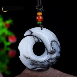 Natural Hetian Blue and White Jade Bagua Ruyi Pendant Smoke Blue Jade Men and Women Fortune Transfer Necklace Amulet