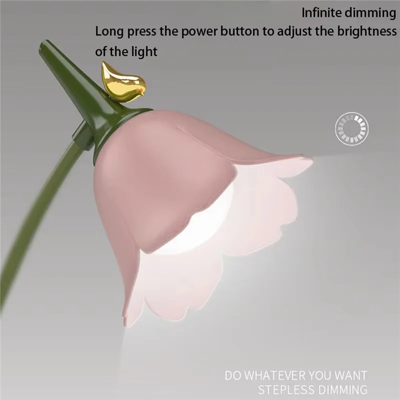 ABWR-ピンクフラワーLEDテーブルランプかわいい調節可能なタッチ充電式バッテリーナイトライト寮読書灯用