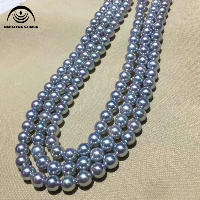 MADALENA SARARA AAA 9-10mm Saltwater Pearl Round  Grey Shape Pearl Necklace Strand Flawless 18