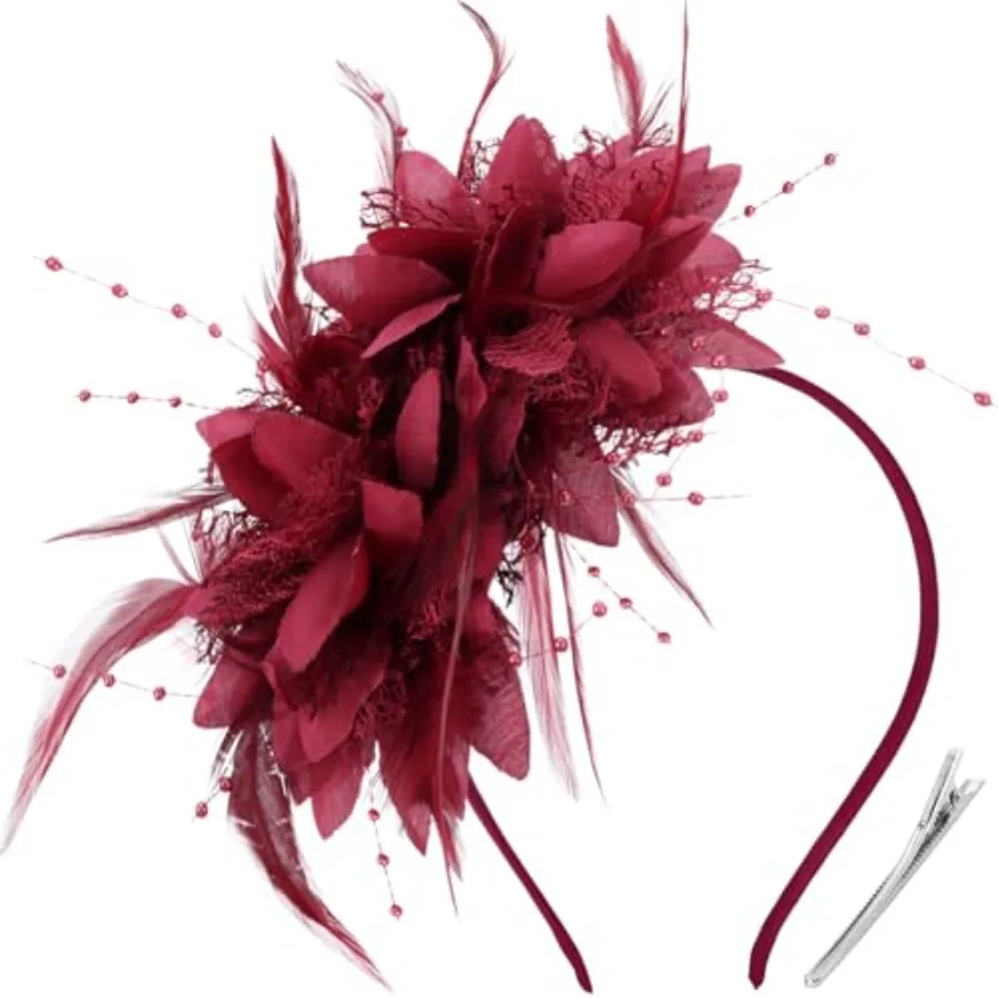 DRESHOW Fascinators Hats for Women Tea Party Fascinator Hats Vintage 50s Headwear Cocktail Wedding Church Derby Hat