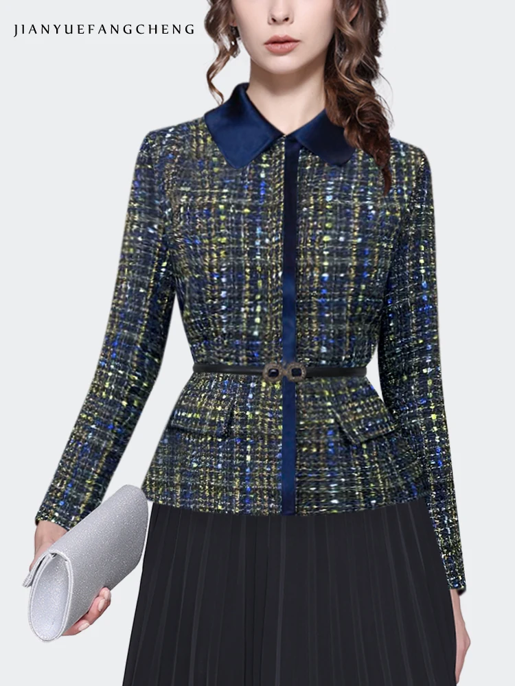 2023 Autumn/Winter Glittering Coarse Woolen Coat Women\'s Slimming Short Fashionable Jacket Blazer Mandarin Collar Woolen Top