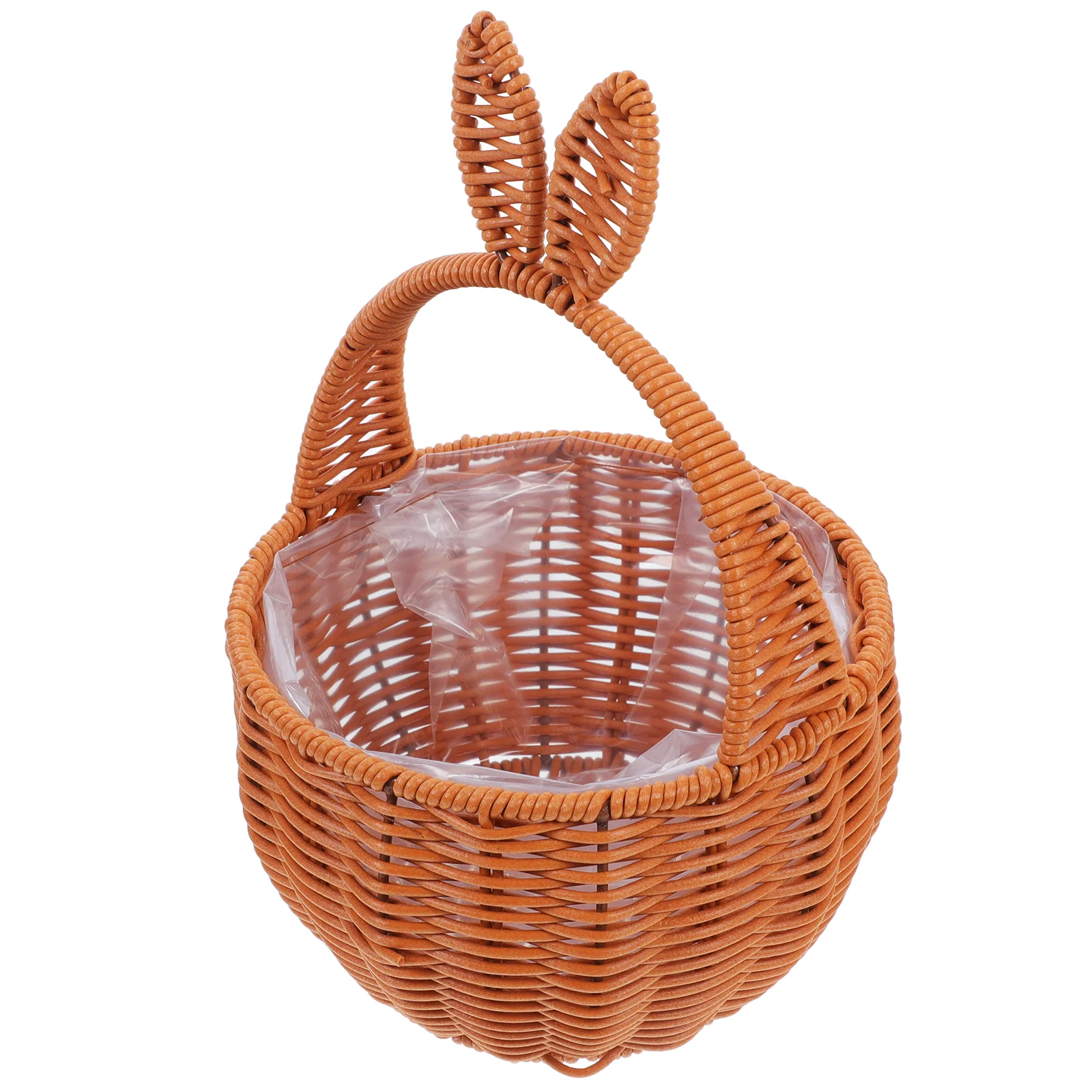 Straw Rabbit Ears Basket Storage with Handles Outdoor Handheld Baby Easter Egg Bucket