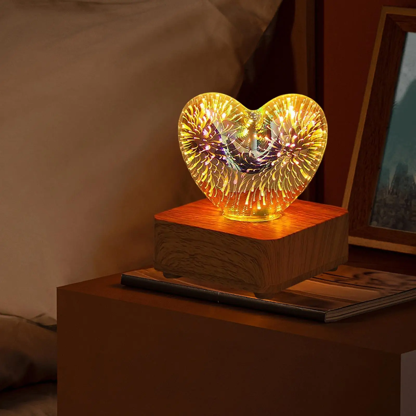 3D Table Lamp Colors Changing with Wood Base Ornament Luminous LED Night Light