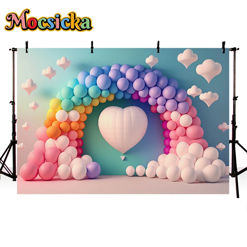 Mocsicka Birthday Party Photography Backdrop For Baby Shower Newborn Cake Smash Decor Banner 3D Balloon Arch Flower Background