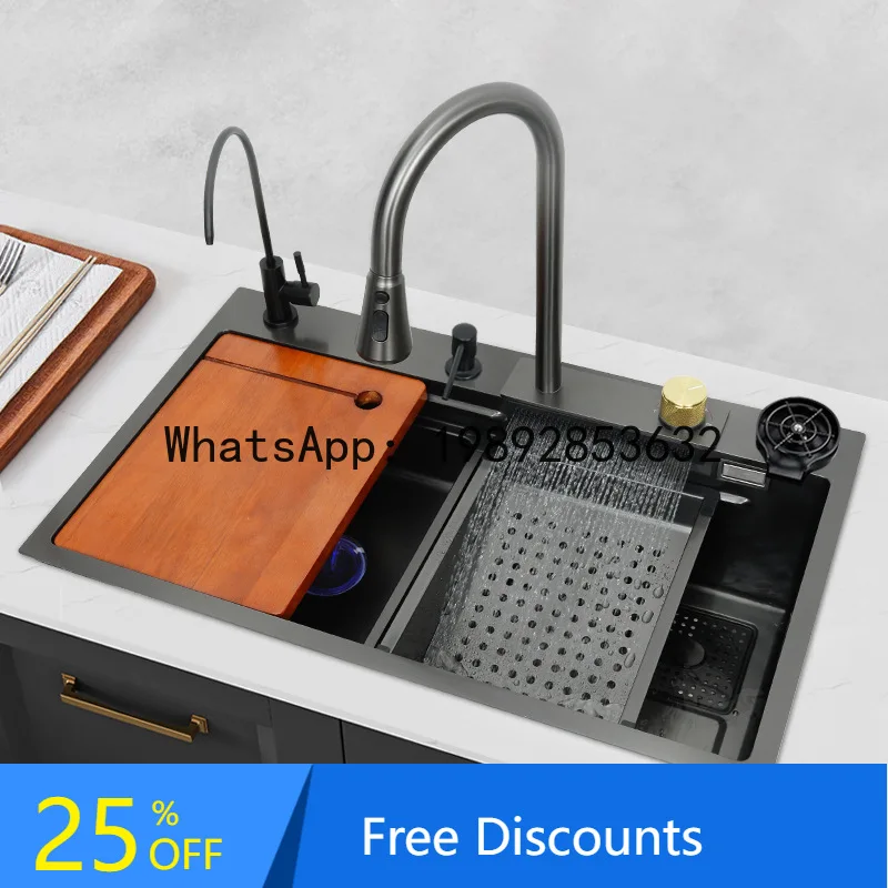 CZ 304 Stainless Steel Raindance Sink Kitchen Wash Basin Waterfall Integrated Large Single Bowl