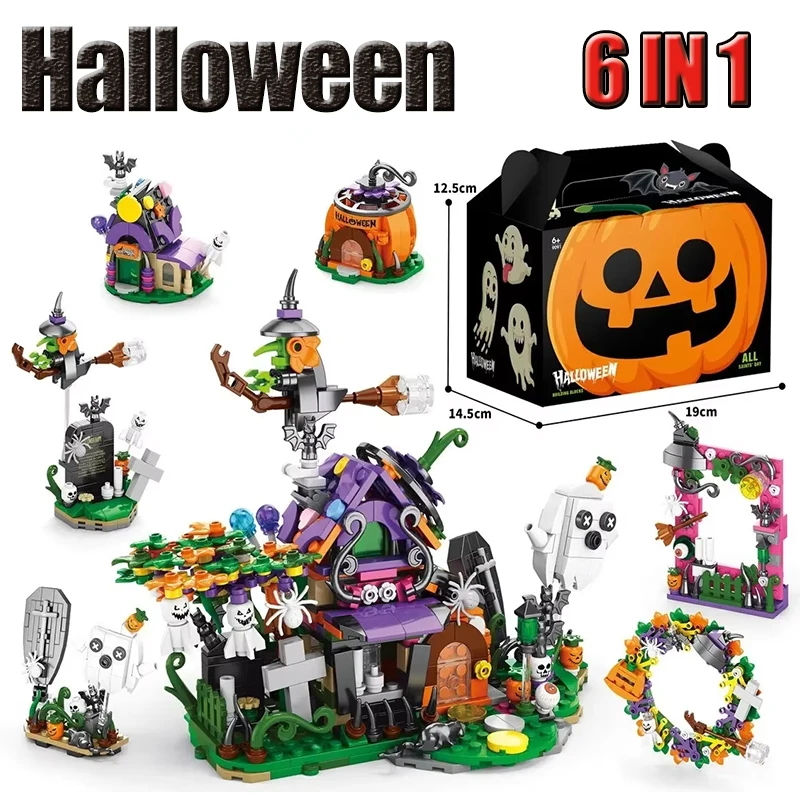 

MOC Halloween Creative Building Blocks Set Halloween Hut Haunted House Pumpkin House Decoration Bricks Kit Toys Christmas Gifts