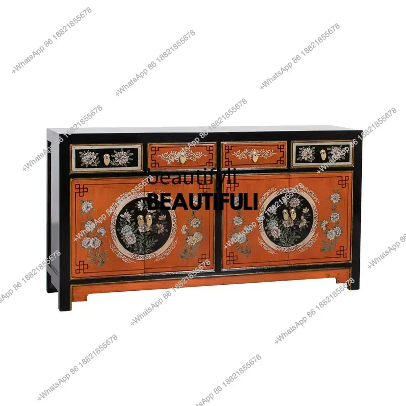 ss8350 retro dining side cabinets, solid wood porch cabinets for old painted storage, old furniture antique furnishings cabinets