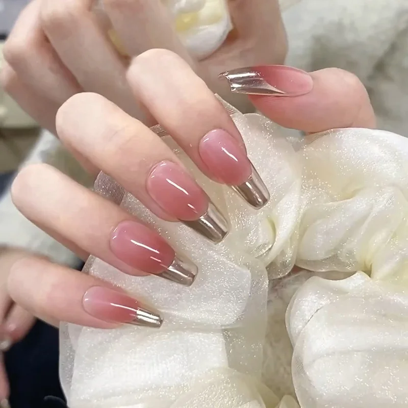 

24pcs False Nails With Jelly Gel Butterfly Design Long Coffin French Ballerina Fake Nails Full Cover Nail Tips Press On Nails