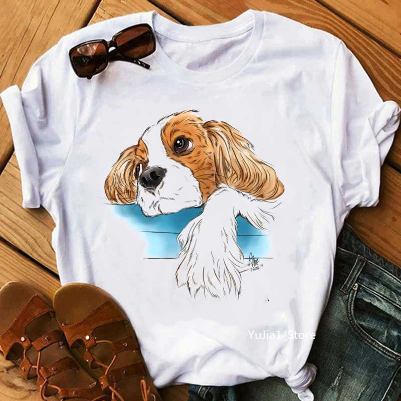 

Summer 2024 Cute Cavalier King Charles Printed Tshirt Women Friends Gift Tee Shirt Femme White T Shirt Custom Tshirts Wholesale