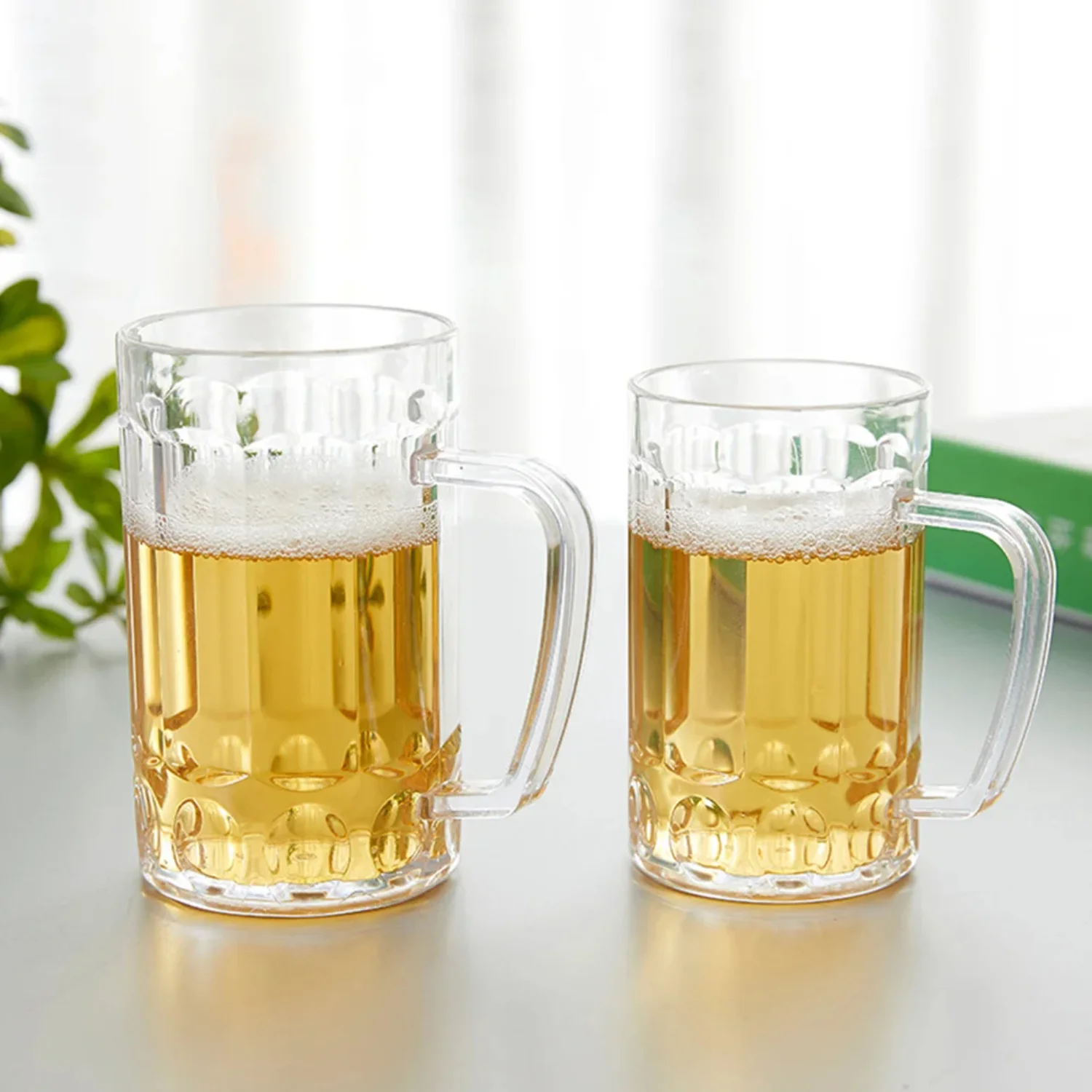 Beer Mug Cup Acrylic Beer Drinking Cup Juice Cup Household Water Cup with Handle Barware Drinkware    (540ml) Dad gift Water cup