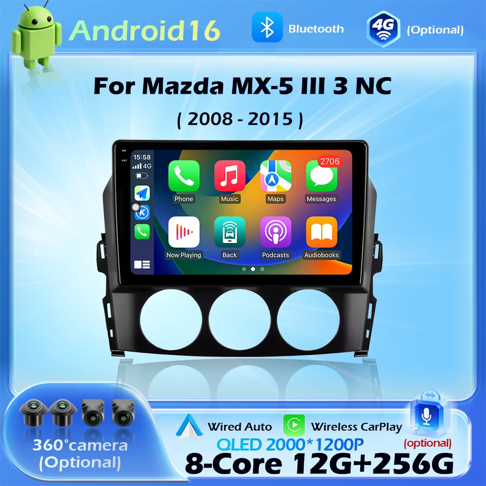 أندرويد 16 لمازدا MX-5 III 3 NC 2008 - 2015 راديو السيارة واي فاي الملاحة نظام تحديد المواقع 4G اللاسلكية Carplay مشغل وسائط متعددة رئيس وحدة DSP #1
