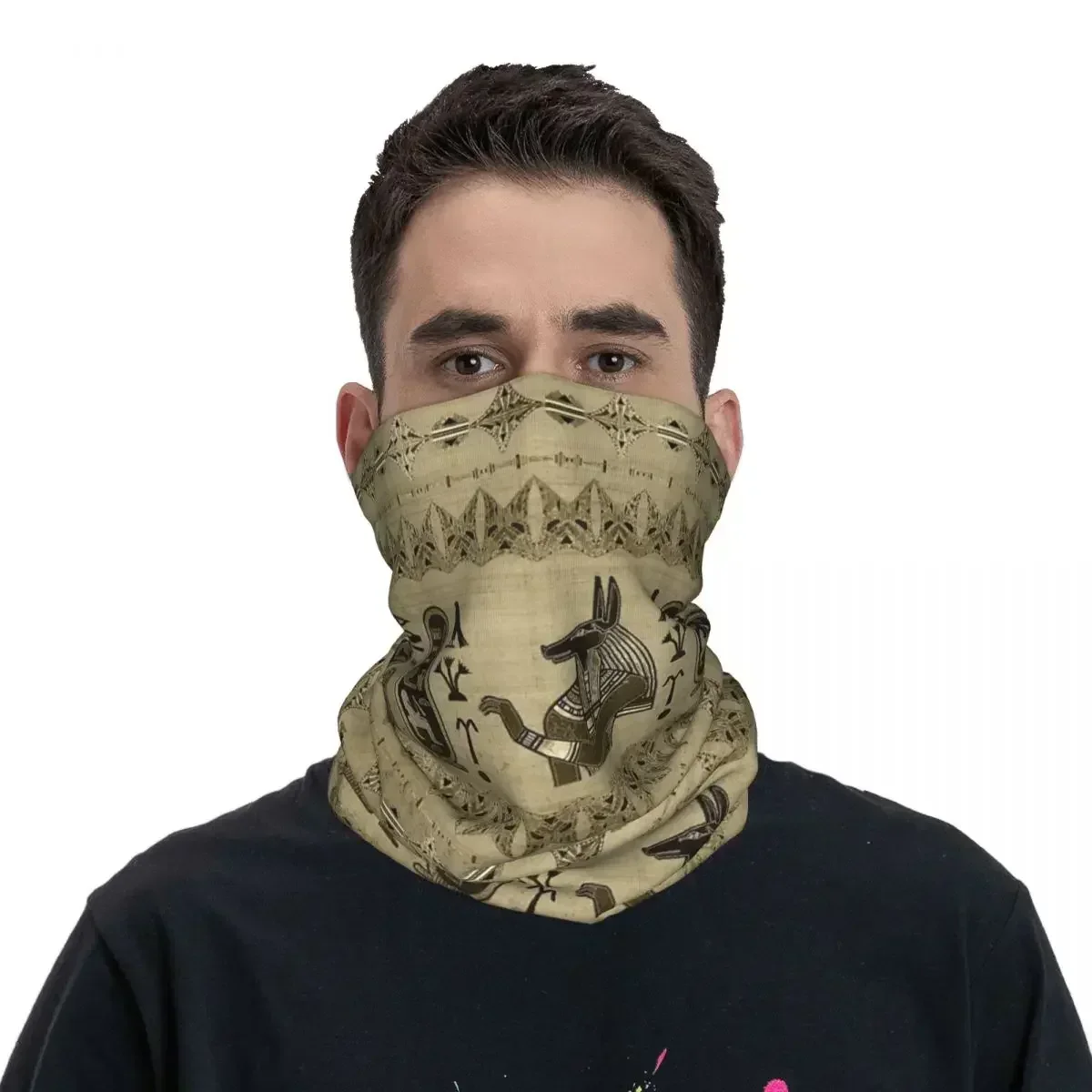 Egyptian Anubis Ornament Bandana Neck Gaiter Printed Ancient Egypt Myth Face Scarf Balaclava Hiking Unisex Adult Breathable