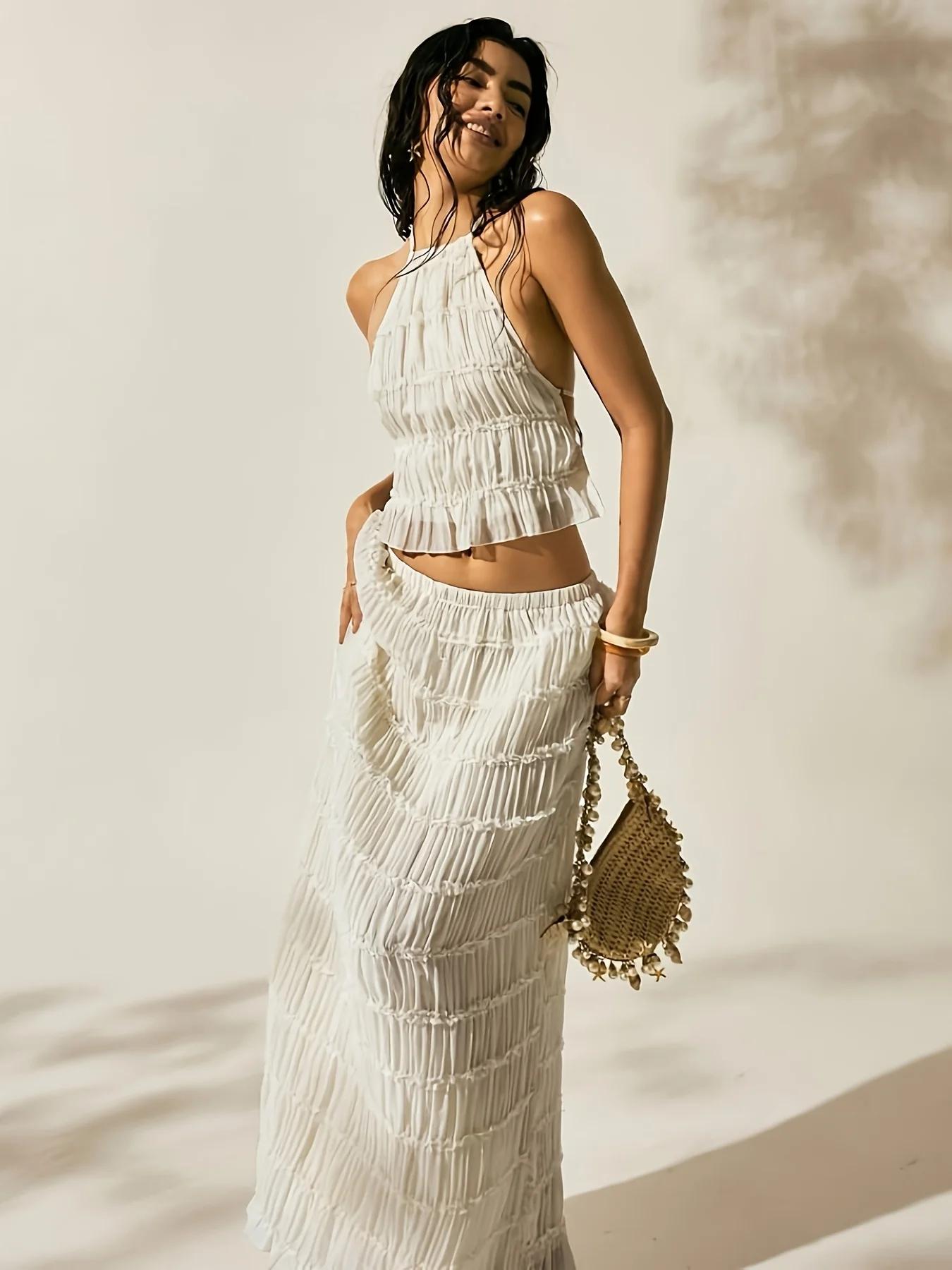New Summer Bohemian Style Women's Holiday Clothes Two-Piece Set Suitable for Daily Wear Exposing Waist