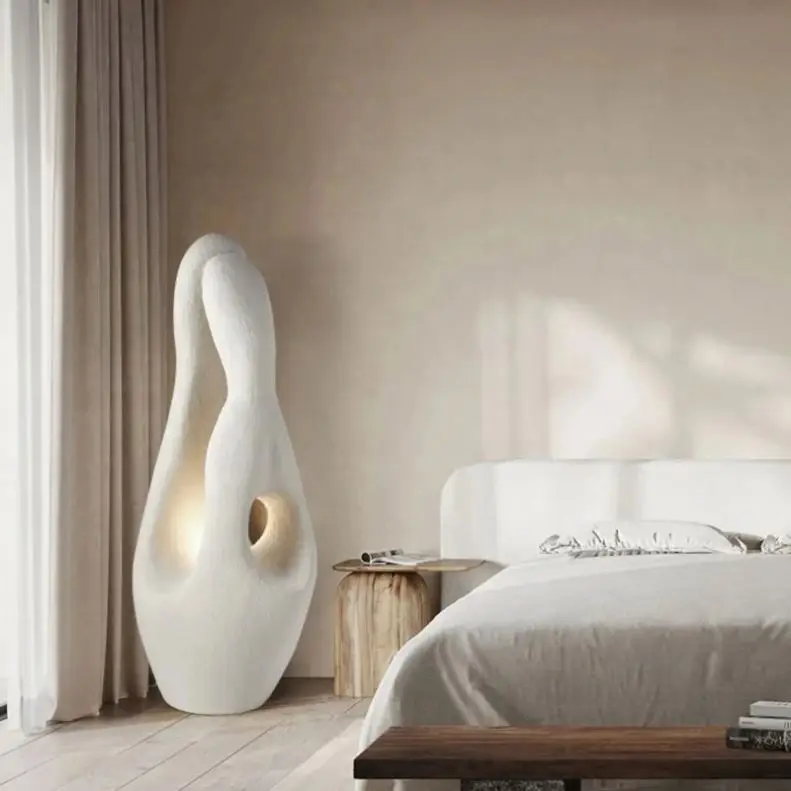 modern high white floor lamp fashionable oval resin bracket warm white lampshade 3000K modern Nordic hotel design