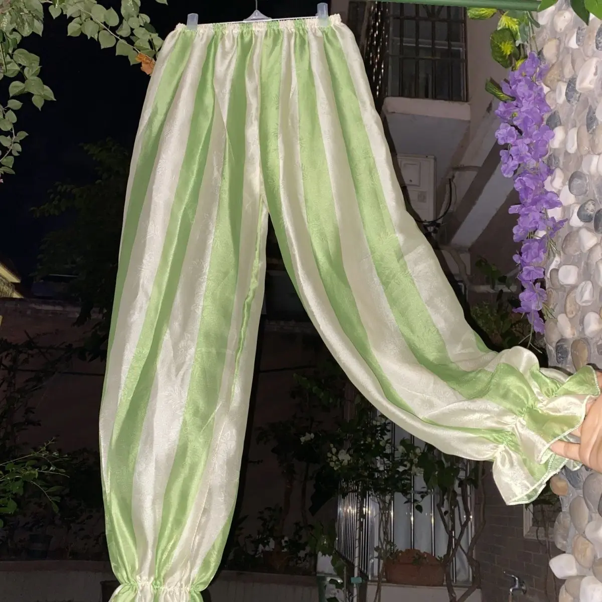 남성 꽃 프린트 광택 부드러운 실키 터치 파자마 바지 여성 랜턴 슬리핑 바지 플러스 사이즈 바지