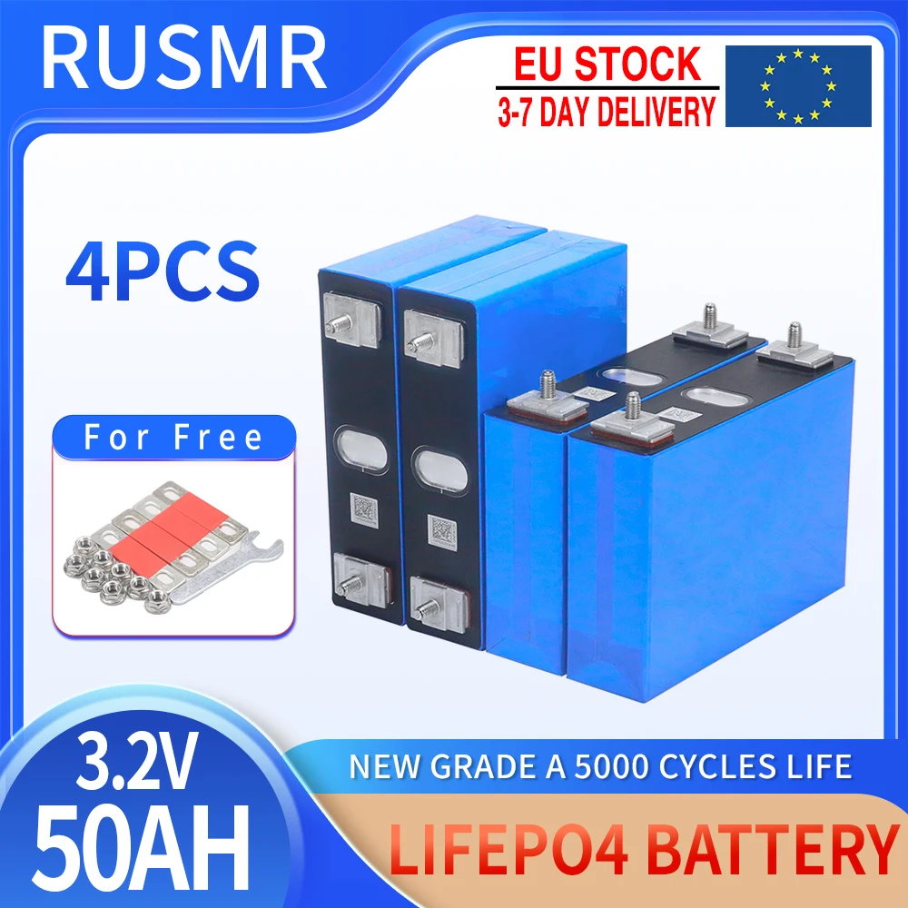 

New 4pcs 3.2V 50Ah LiFePO4 Lithium Iron Phosphate Battery Can be Combined into 12V 24V 36V 48V 50Ah Rechargeable Battery Pack