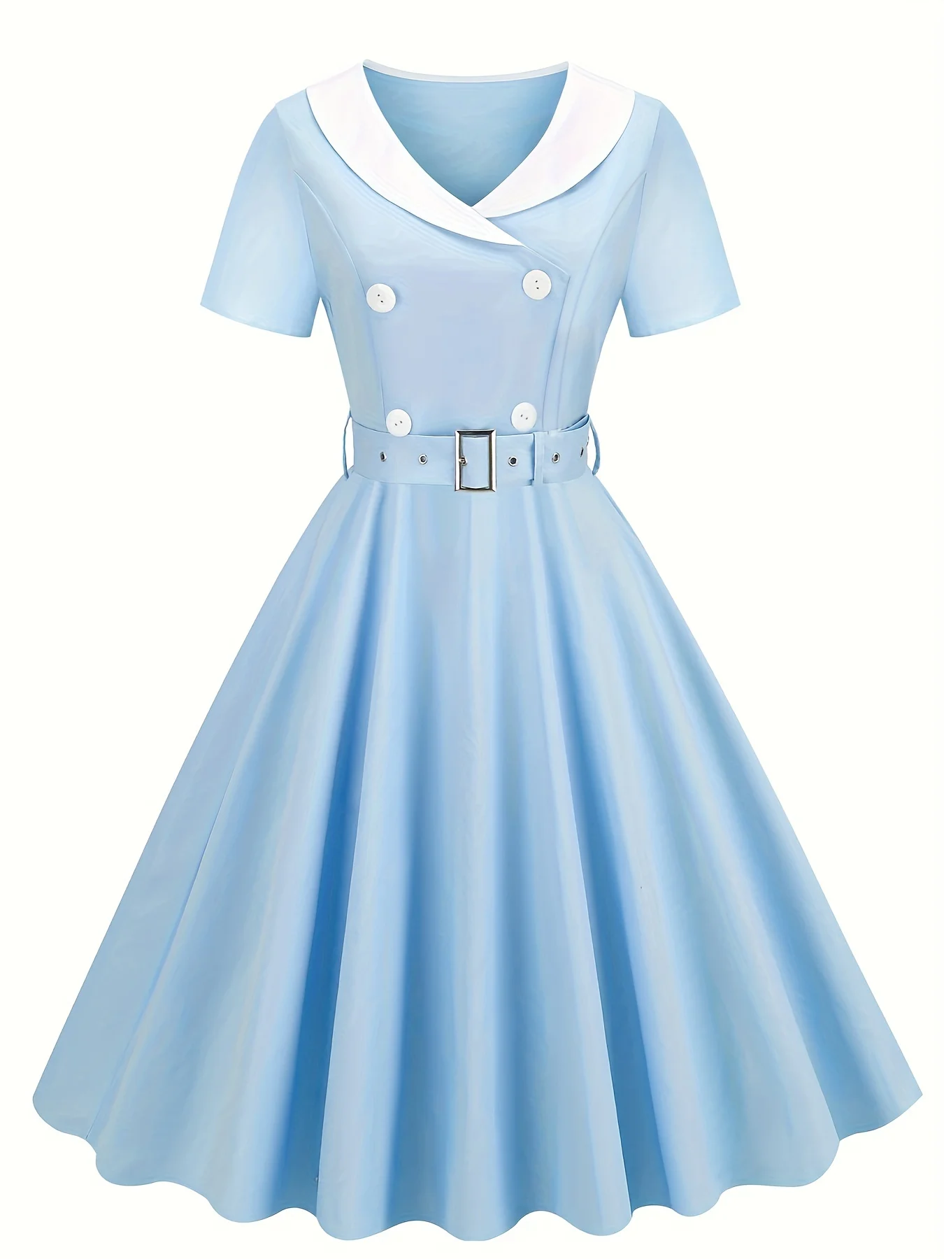 Elegant Vintage-Inspired Cotton Blend Dress with Button Detail and Cinched Waist - Machine Washable, Non-Sheer - Perfect for All