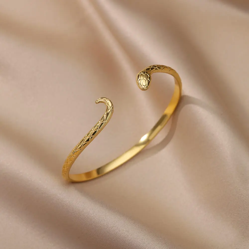 

Punk Snake Bangles For Men Women Open Gold Color Stainless Steel Animal Snake Cuff Bracelets Gothic Party Jewelry Accessories