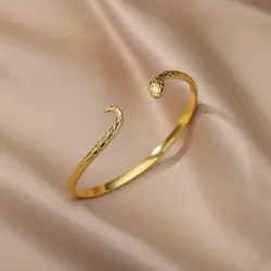 Punk Snake Bangles For Men Women Open Gold Color Stainless Steel Animal Snake Cuff Bracelets Gothic Party Jewelry Accessories