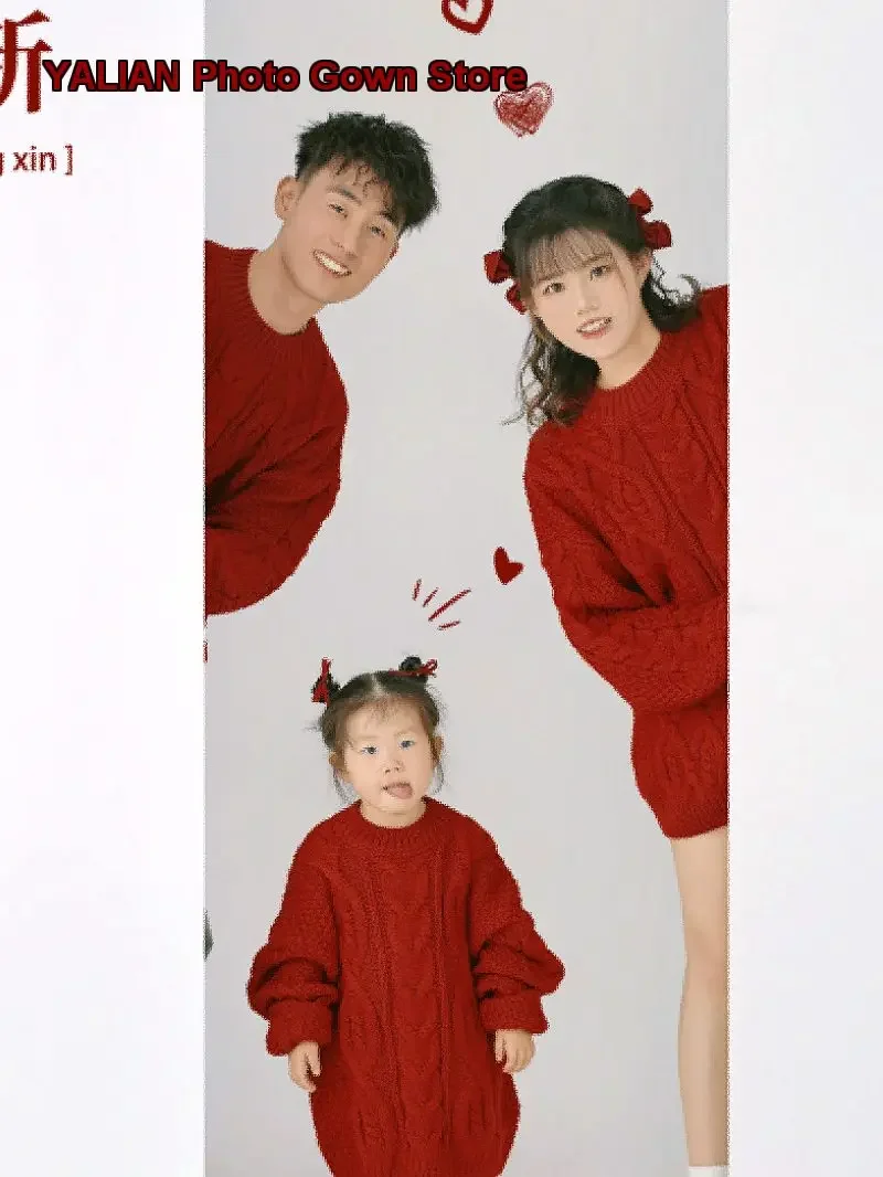 Cable Knit Photography Outfit Family New Year Newborn Baby Parent Child Four People Photo Set