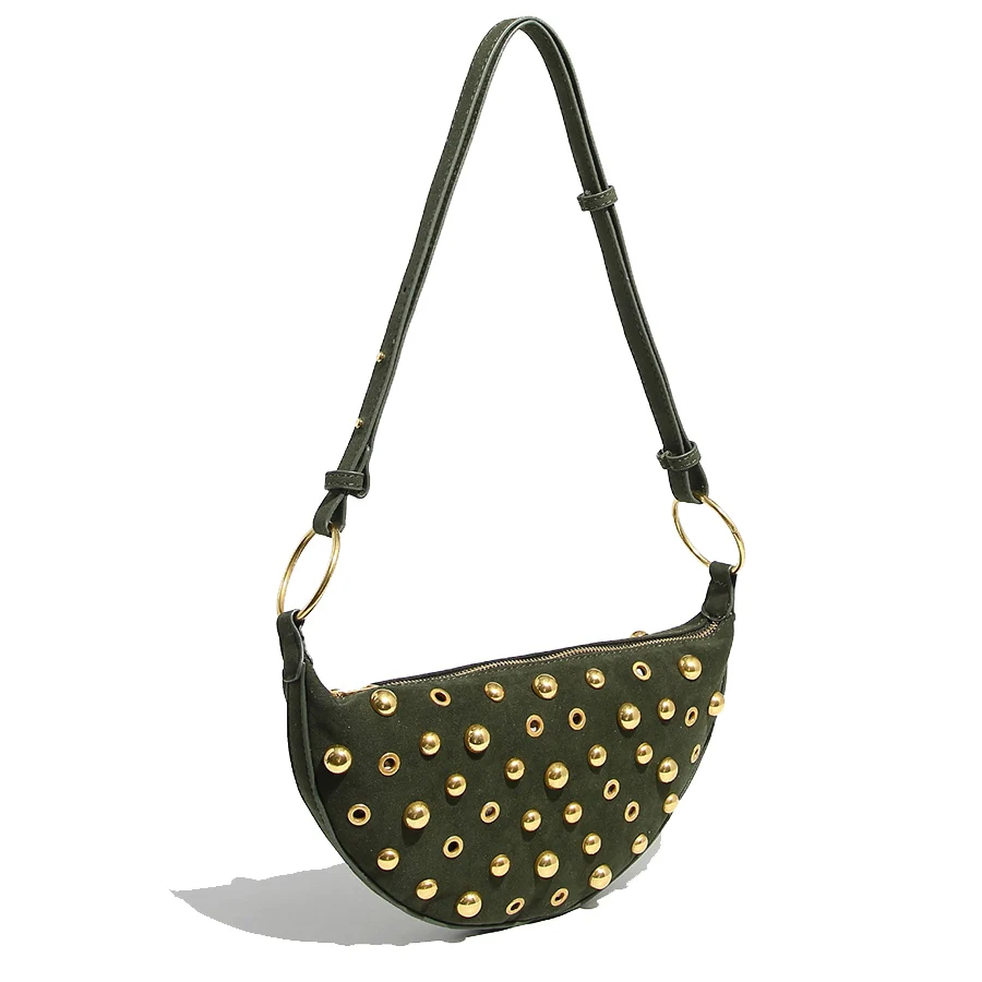

Retro Punk-style Mushroom Nail Single-Shoulder Crossbody Bag Women Semi-circular Unique Casual Versatile Underarm Handbag Bolsa