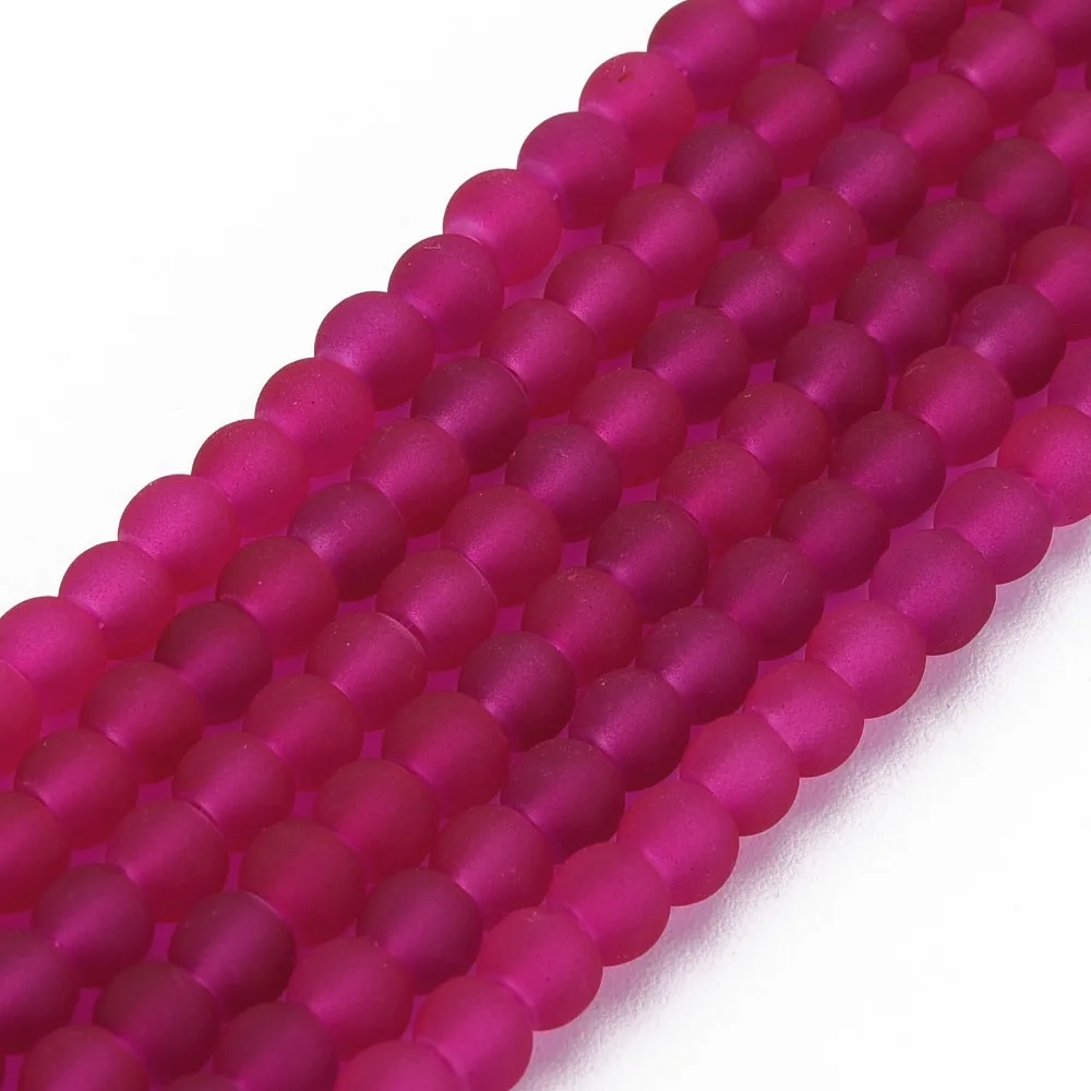 1strand Transparent Glass Bead Strands Frosted Round Medium Violet Red 4mm Hole: 1.1~1.6mm 200pcs/strand 31.4 inch
