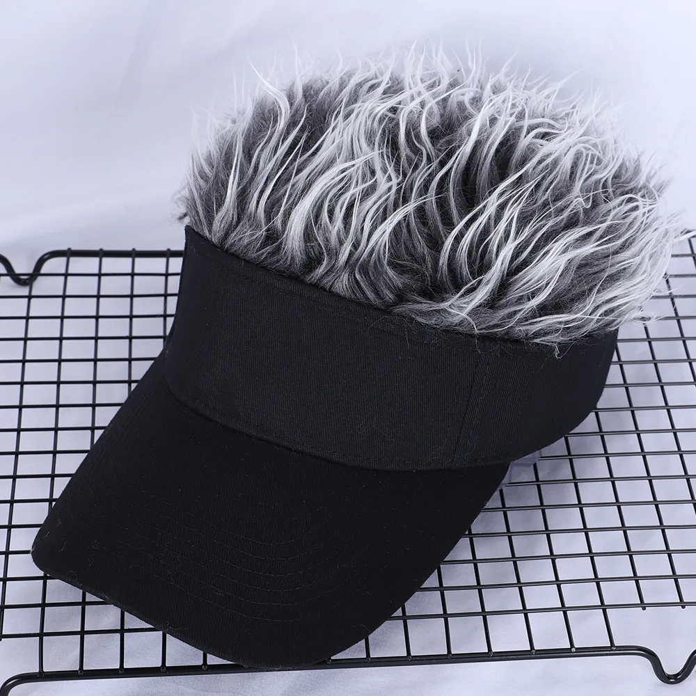 Men Women Casual Concise Sunshade Adjustable Sun Visor Baseball Cap With Spiked Hairs Wig Baseball Hat With Spiked Fake Hair Hat