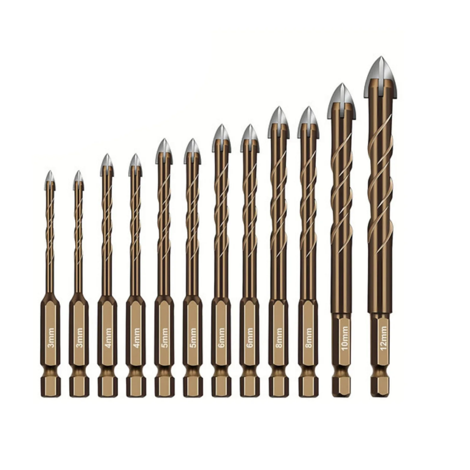 12Pcs/Set Hexagonal Shank Tile Drill Set Glass Drill Masonry Drill Bit Set 3mm-12 mm Drill Ceramic Drill Tile Drilling Tools Set